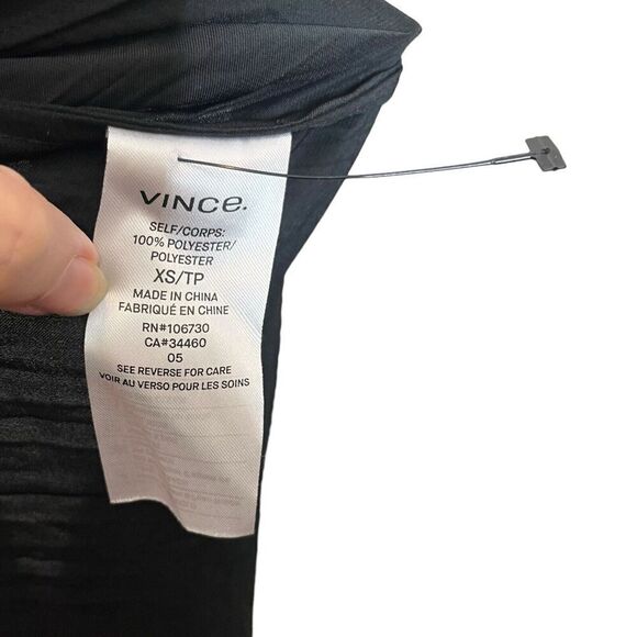 Vince Pleated Midi Skirt Women’s Size XS Black Tie Front Gathered Waist Flowy - Picture 11 of 11